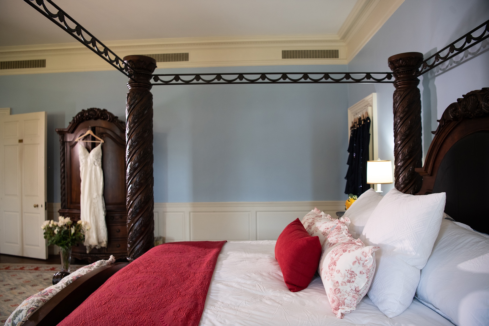 The bed in the bridal suite.